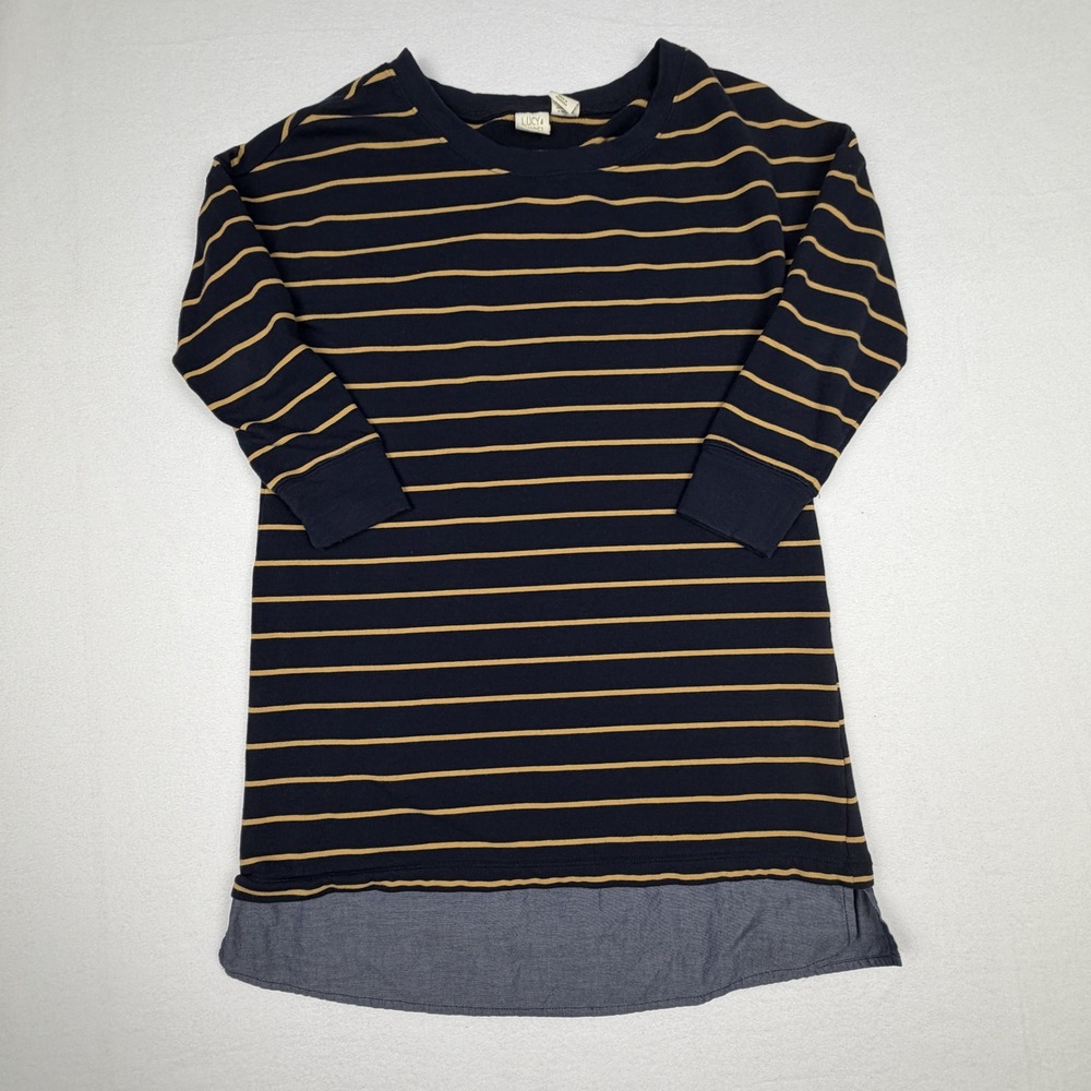 Lucy & Laurel Womens Navy Mustard Striped Chambray Hem Tunic Top Size Medium